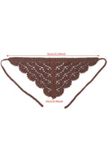 Brown lace thong with measurements on a white background