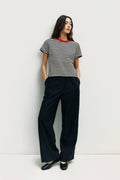 The Cooper Top | Striped T-Shirt Contrast with Neck Band: BROWN/WHITE / SMALL