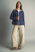 J6101   STRIPED PATTERN INDIGO DENIM BARN JACKET: INDIGO DENIM / S