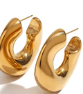 Wave-Puffy Hoop- Steel Earrings- 14K gold or Silver: Gold