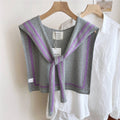 DOUBLE ROW STRIPED FRAME KNITTED SHAWL_CWASC0846: Beige / (OS) 1