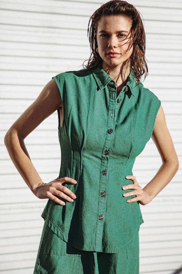 Green Overdyed Denim Top