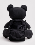 Black teddy bear-shaped backpack on a white background