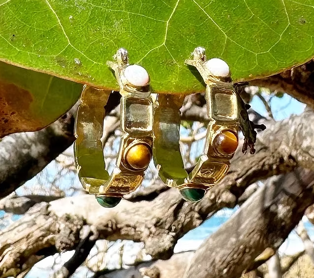 MadeIn Jewelry Four Stone Hoop Earrings