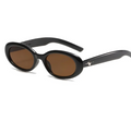 Black oval sunglasses with brown lenses on a white background