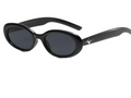 Black sunglasses with a brand logo on a white background