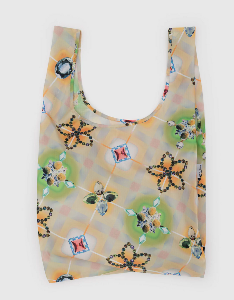 Reusable bag with floral pattern on a white background