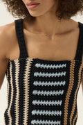 Stripe Straight Neck Crochet Knit Crop Top
