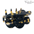 French Amie Crown Wave Small 2.5” Cellulose Handmade Interlocking Hair Claw: Silver Onyx Grey