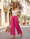 4029 WIDE LINEN PANTS WITH EYELET EMBROIDERY: CANDY