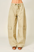 AJP6166 UTILITY BARREL WAIST TIE CARGO PANTS: KAHKI / S-M-L (2-2-2)