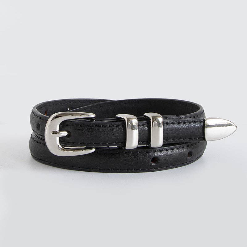 Simple Elegant Slim Leather Belt MK2LEEP6W6JBT91: Black