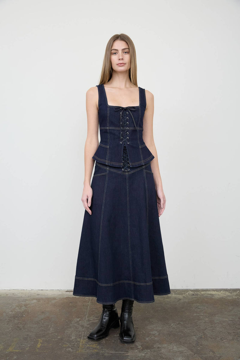 Denim Corset Top Lace-Up Detail