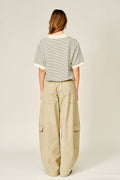AJP6166 UTILITY BARREL WAIST TIE CARGO PANTS: KAHKI / S-M-L (2-2-2)