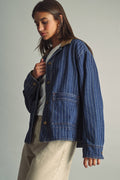 J6101   STRIPED PATTERN INDIGO DENIM BARN JACKET: INDIGO DENIM / M
