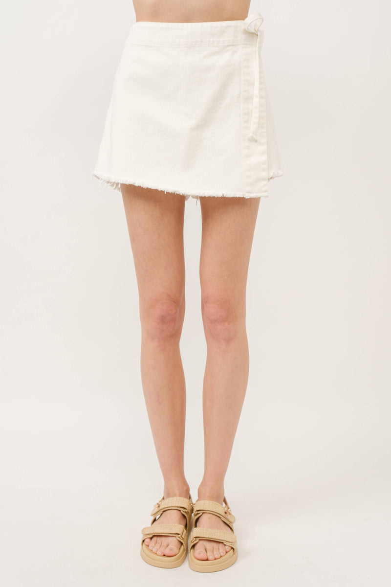 Denim Wrap Skirt in White