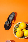 Aurora Black Leather Wedge Thong Sandals
