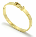  Buckle Bangle Bracelet- Hinged- Stainless Steel - Cuff : Silver