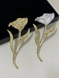 Vintage Oversized Metal Leaf Flower Brooch N6B013: Gold