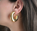 Chunky Elongated Hoops - Oversized Thick Oval Hoop Earrings: Yellow Gold