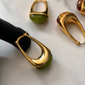 Green Amber Resin Teardrop Earrings_CWAJE06456: Green / (OS) 1