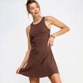 RIBBED SLEEVELESS SKATER KNIT MINI DRESS- CHESTNUT