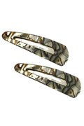 Two curved hair claw clips with an agate-patterned shell inlay, featuring natural brown, beige, and gray marbled textures on a white background.