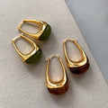 Green Amber Resin Teardrop Earrings_CWAJE06456: Brown / (OS) 1