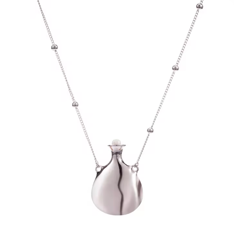 Celia Silver Vintage Perfume Bottle Necklace- 21" Waterproof