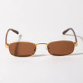 Gold-framed sunglasses with brown lenses on a white background