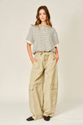 AJP6166 UTILITY BARREL WAIST TIE CARGO PANTS: OLIVE / S-M-L (2-2-2)
