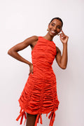 ERIN  RUCHE MINI DRESS: Red / S