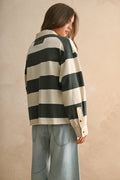 T5244   LONG SLEEVE WIDE PANEL KNITTED SHIRTS: OLIVE/BEIGE / M