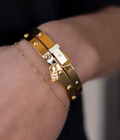  Buckle Bangle Bracelet- Hinged- Stainless Steel - Cuff : Silver