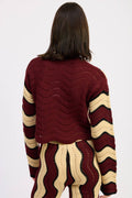Contrast Burgundy Wavy Cardigan
