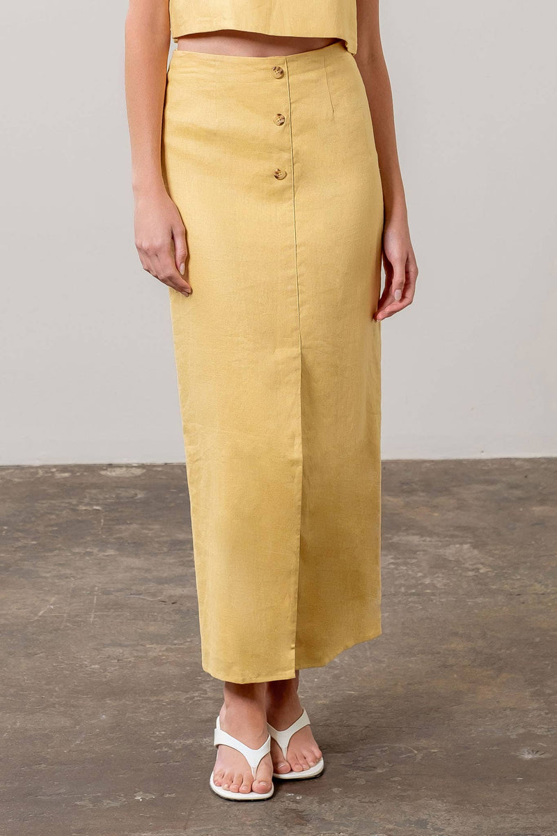 Linen Button Midi Skirt