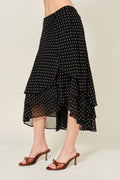 Black and White Micro Dot Asymmetrical Tiered Skirt