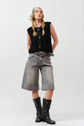 MAP3098 DENIM BERMUDA SHORTS WITH YOKE SEAM: CREAM / M