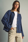 J6101   STRIPED PATTERN INDIGO DENIM BARN JACKET: INDIGO DENIM / S