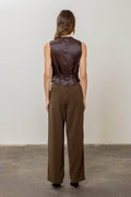Brown Pleated Pants with Belt