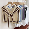 DOUBLE ROW STRIPED FRAME KNITTED SHAWL_CWASC0846: Beige / (OS) 1