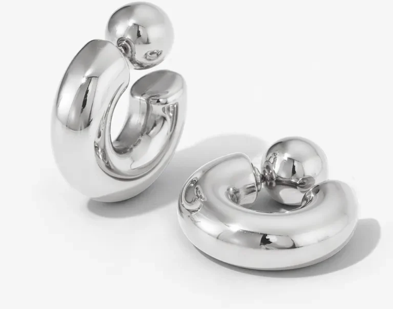 Puffy Thea O Hoop Earring Stainless steel: Silver