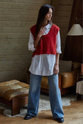 Red Knit Sweater Scoop Neck Vest Top