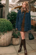 J6101   STRIPED PATTERN INDIGO DENIM BARN JACKET: INDIGO DENIM / S
