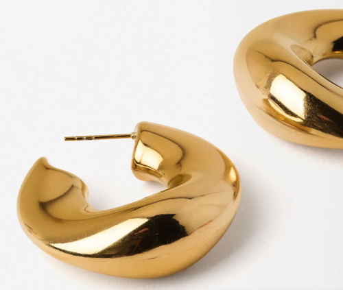 Wave-Puffy Hoop- Steel Earrings- 14K gold or Silver: Gold