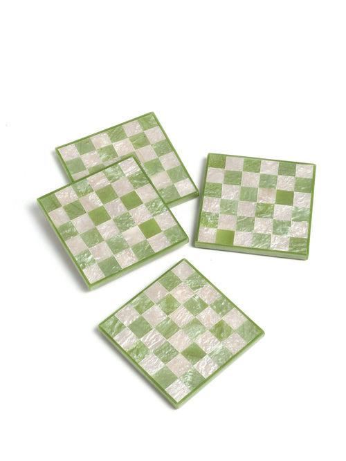 Green Check Resin Coaster Set of 4