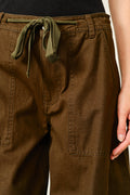 AJP6166 UTILITY BARREL WAIST TIE CARGO PANTS: KAHKI / S-M-L (2-2-2)