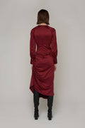 Amelia Asymmetrical Ruche Midi Dress: Wine / Medium