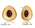 Downton Red Jasper Caboch Retro 18K Gold Button Stud Earring