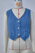 Washed V-Neck Denim Cropped Vest